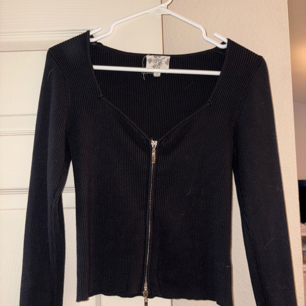Hippie Rose Black V-Neck Sweater